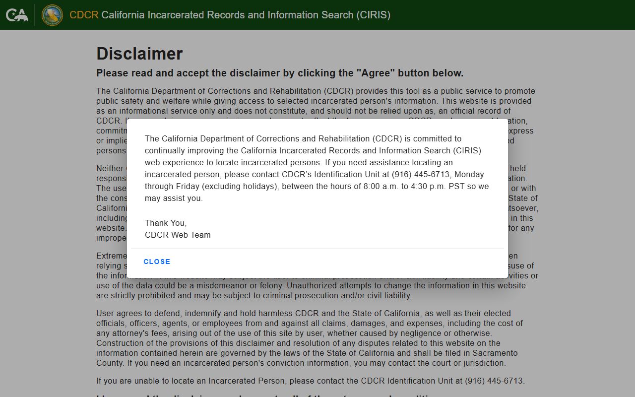 Mono County inmate search CDCR CIRIS state prison locator