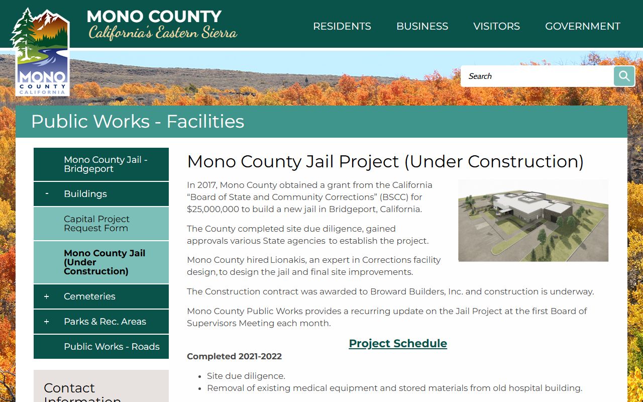 Mono County Jail project inmate population facility page